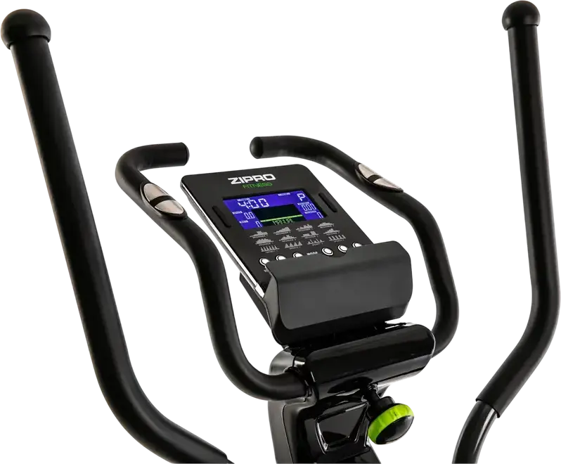 Elliptic Zipro iConsole+ Dunk, Antrenor cu Transmisie Frontala, Display Digital iConsole+, Senzori de Puls, Suport Tabletă, Negru cu Verde Lime