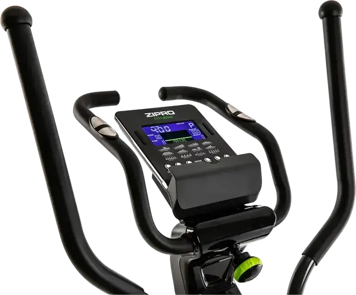 Elliptic Zipro iConsole+ Dunk, Antrenor cu Transmisie Frontala, Display Digital iConsole+, Senzori de Puls, Suport Tabletă, Negru cu Verde Lime
