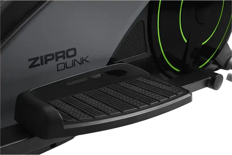Elliptic Zipro iConsole+ Dunk, Antrenor cu Transmisie Frontala, Display Digital iConsole+, Senzori de Puls, Suport Tabletă, Negru cu Verde Lime