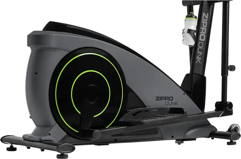 Elliptic Zipro iConsole+ Dunk, Antrenor cu Transmisie Frontala, Display Digital iConsole+, Senzori de Puls, Suport Tabletă, Negru cu Verde Lime