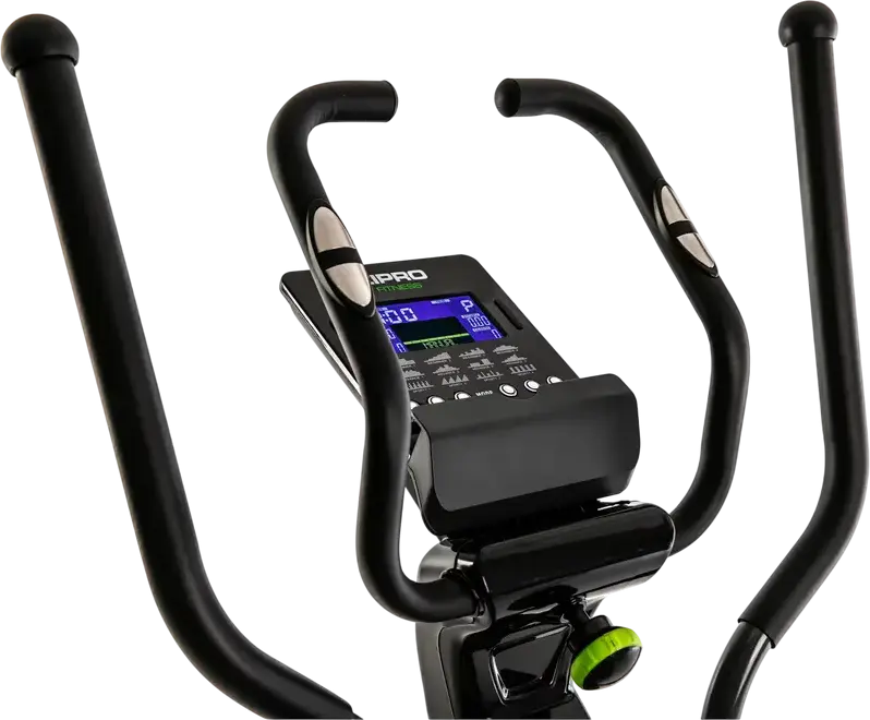 Elliptic Zipro iConsole+ Dunk, Antrenor cu Transmisie Frontala, Display Digital iConsole+, Senzori de Puls, Suport Tabletă, Negru cu Verde Lime