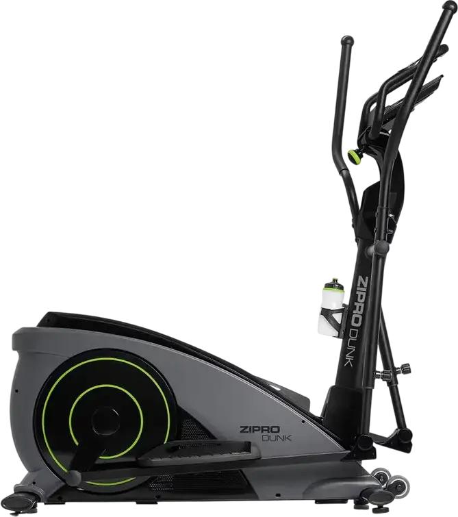 Elliptic Zipro iConsole+ Dunk, Antrenor cu Transmisie Frontala, Display Digital iConsole+, Senzori de Puls, Suport Tabletă, Negru cu Verde Lime