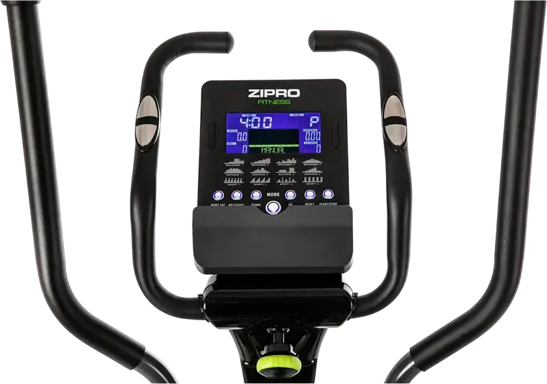 Elliptic Zipro iConsole+ Dunk, Antrenor cu Transmisie Frontala, Display Digital iConsole+, Senzori de Puls, Suport Tabletă, Negru cu Verde Lime