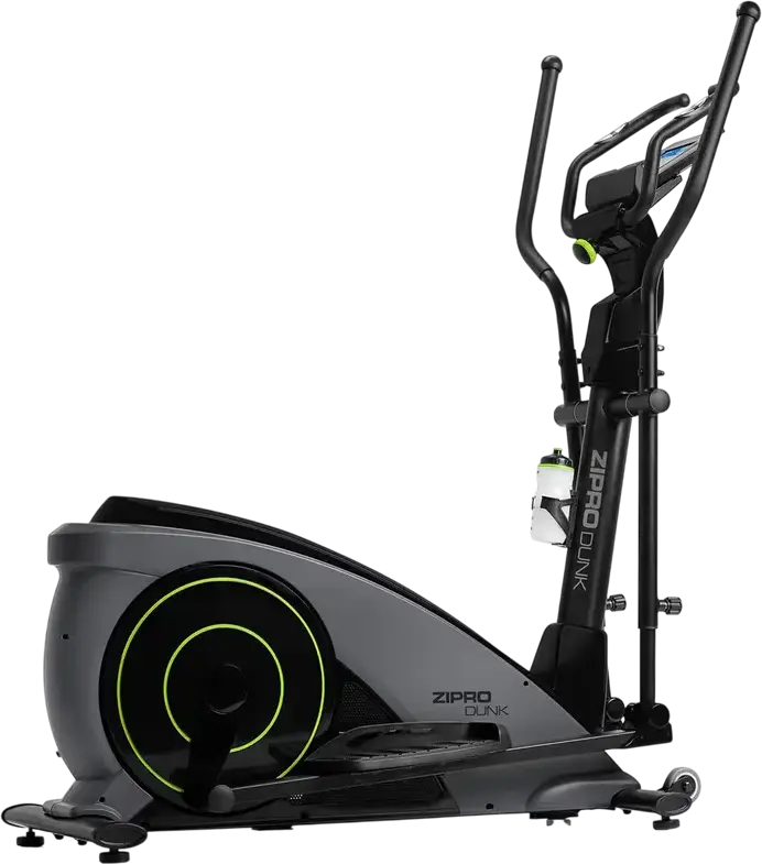 Elliptic Zipro iConsole+ Dunk, Antrenor cu Transmisie Frontala, Display Digital iConsole+, Senzori de Puls, Suport Tabletă, Negru cu Verde Lime