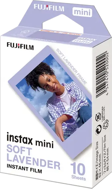 Fujifilm Instax Mini Instant Film, Soft Lavender Frame, 10 Sheets, 62 x 46 mm Image Size, for Instax Mini Cameras