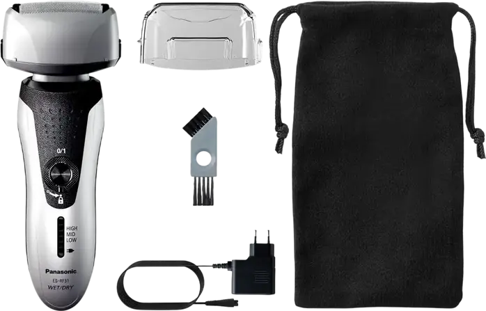 Panasonic ES-RF31 Electric Foil Shaver, Wet and Dry, 4 Flexible Heads, Li-ion Battery, 3 Speed Settings, Integrated Trimmer, Silver