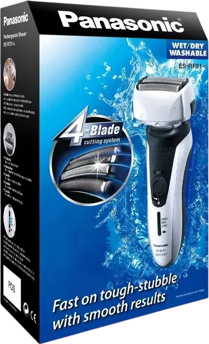 Panasonic ES-RF31 Electric Foil Shaver, Wet and Dry, 4 Flexible Heads, Li-ion Battery, 3 Speed Settings, Integrated Trimmer, Silver
