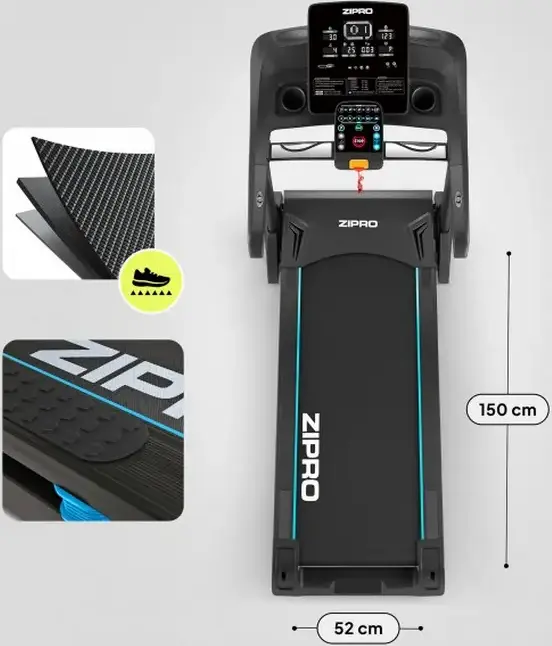 Zipro Dream Foldable Treadmill Walkingpad, Digital Display, Speed 2-15 km/h, Multi-layer Running Belt, Transport Wheels, 150x52 cm