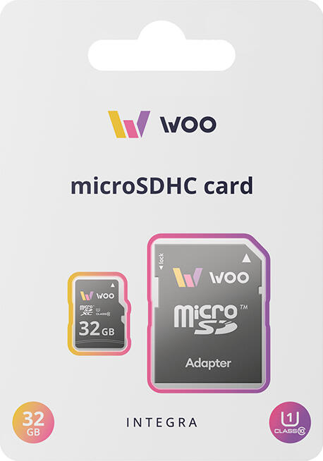 Card de Memorie WOO Integra 32GB microSDHC Clasa 10 UHS-I U1, Viteza de Citire 100MB/s, cu Adaptor SD, pentru Smartphone-uri, Tablete, Camere, Drone, Negru