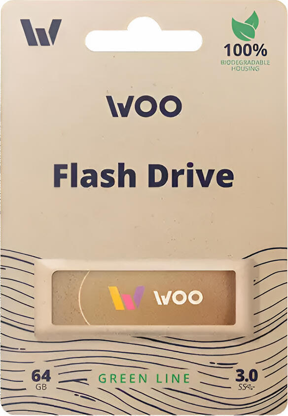 USB-накопитель woo Green Line USB 3.0 64 ГБ, высокоскоростная передача данных SuperSpeed, биоразлагаемый корпус на 100%, ударопрочный, совместим с USB 2.0