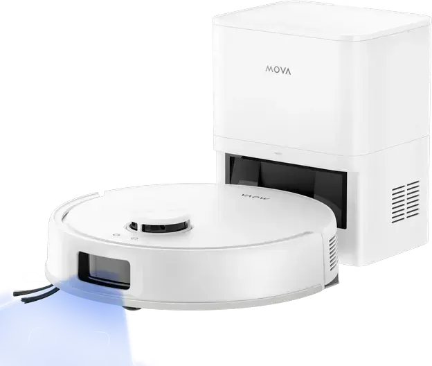Robot Aspirator si Mop Mova E20s Pro Plus cu Statie de Auto-Golarire, Putere Suctie 13kPa, Evitare Obstacole 3DAdapt, Mapare Laser, Filtru HEPA, Alb
