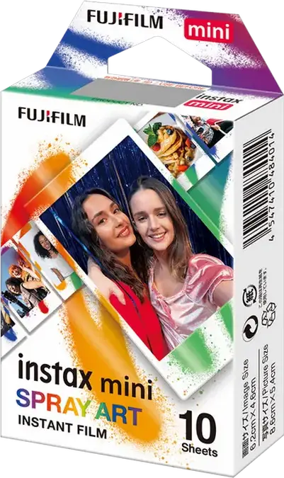Fujifilm Instax Mini Instant Film Spray Art Colorful Borders, 10 Sheets per Pack, 8.6cm x 5.4cm Picture Size for Instax Mini Series Cameras