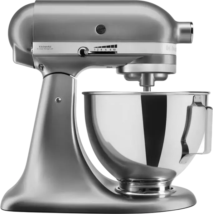 Mixer staționar KitchenAid 5KSM95PSECU Planetar, Bol Inox 4.3L, 250W, 10 Viteze, Cap Basculant, Carcasă Metal, Set de 4 Accesorii, Gri