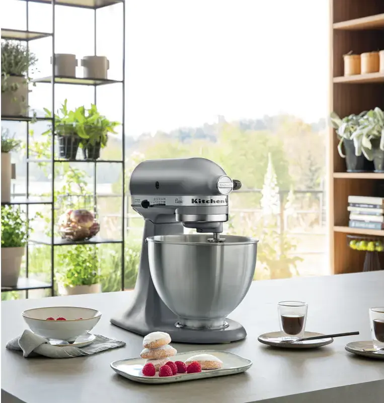 Mixer staționar KitchenAid 5KSM95PSECU Planetar, Bol Inox 4.3L, 250W, 10 Viteze, Cap Basculant, Carcasă Metal, Set de 4 Accesorii, Gri