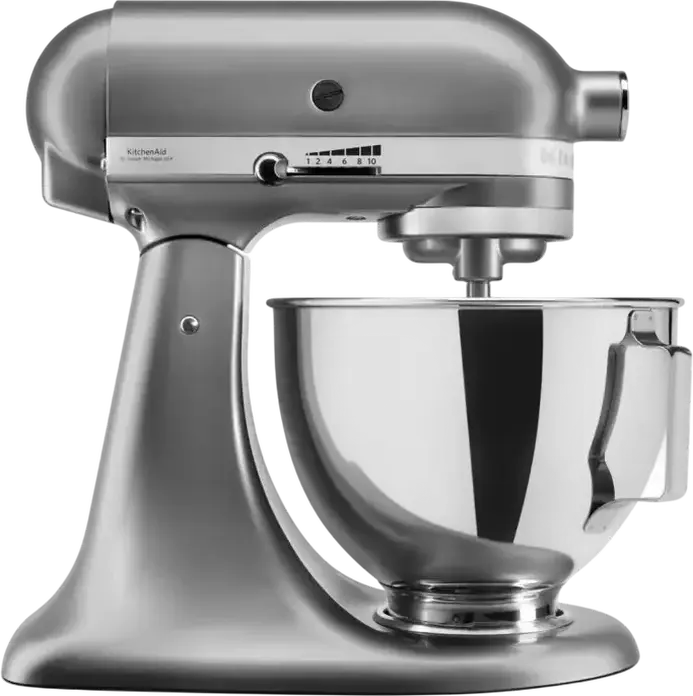 Mixer staționar KitchenAid 5KSM95PSECU Planetar, Bol Inox 4.3L, 250W, 10 Viteze, Cap Basculant, Carcasă Metal, Set de 4 Accesorii, Gri