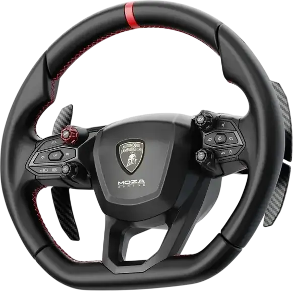 Руль для симрейсинга MOZA Lamborghini Revuelto, официальная реплика, 34 программируемых ввода, 16 кнопок с подсветкой, алюминиевый корпус, микрофибра