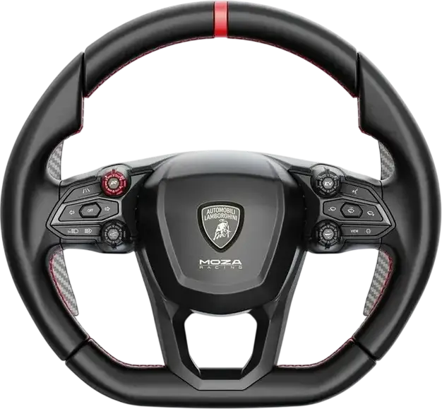 Руль для симрейсинга MOZA Lamborghini Revuelto, официальная реплика, 34 программируемых ввода, 16 кнопок с подсветкой, алюминиевый корпус, микрофибра