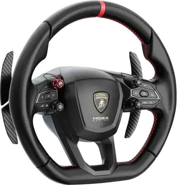 Руль для симрейсинга MOZA Lamborghini Revuelto, официальная реплика, 34 программируемых ввода, 16 кнопок с подсветкой, алюминиевый корпус, микрофибра