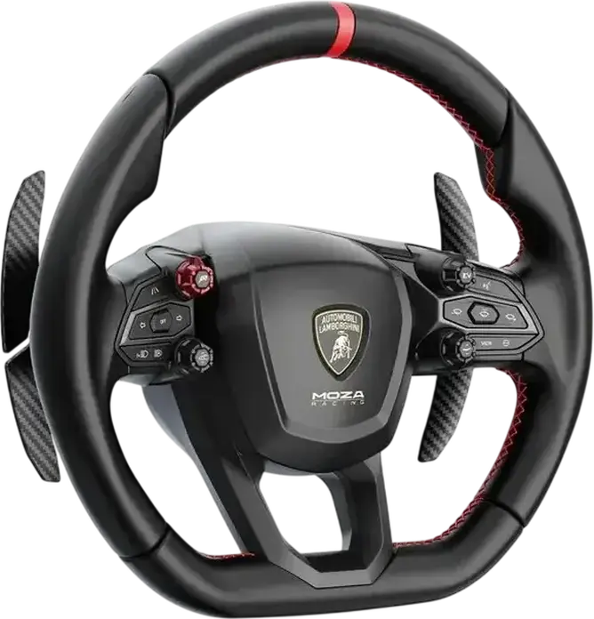 Руль для симрейсинга MOZA Lamborghini Revuelto, официальная реплика, 34 программируемых ввода, 16 кнопок с подсветкой, алюминиевый корпус, микрофибра