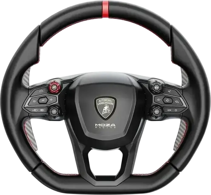 Руль для симрейсинга MOZA Lamborghini Revuelto, официальная реплика, 34 программируемых ввода, 16 кнопок с подсветкой, алюминиевый корпус, микрофибра