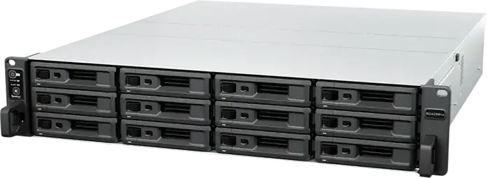 Synology RS2423RP+II 12-Bay RackStation NAS, AMD Ryzen V1780B 3.35 GHz, 8GB DDR4 ECC RAM, 10GbE LAN, PCIe Gen3 Slot, Silver