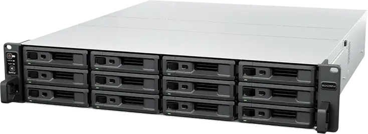 Synology RS2423RP+II 12-Bay RackStation NAS, AMD Ryzen V1780B 3.35 GHz, 8GB DDR4 ECC RAM, 10GbE LAN, PCIe Gen3 Slot, Silver