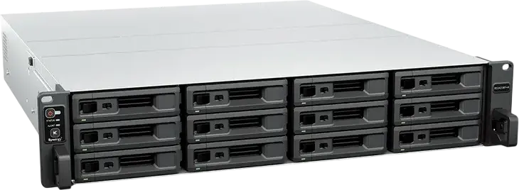 Synology RS2423RP+II 12-Bay RackStation NAS, AMD Ryzen V1780B 3.35 GHz, 8GB DDR4 ECC RAM, 10GbE LAN, PCIe Gen3 Slot, Silver