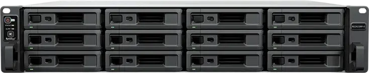 Synology RS2423RP+II 12-Bay RackStation NAS, AMD Ryzen V1780B 3.35 GHz, 8GB DDR4 ECC RAM, 10GbE LAN, PCIe Gen3 Slot, Silver