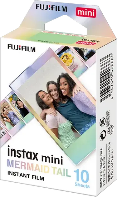 Film Instant Fujifilm Instax Mini, Bordura Gradient Mermaid Tail, Set de 10 fotografii, Dimensiune Imagine 6.2 cm x 4.6 cm, pentru camere Instax Mini