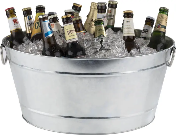 APS TIN Drinks Tub, 18L Galvanized Metal Bottle Cooler with PVC Plastic Insert, Stackable, 50x32x23 cm