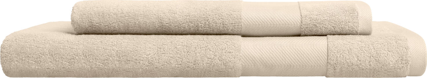 LUSINI Solutions GmbH Evora Shower Towel, 100% Cotton Twisted Terry, 70x140 cm, 550 g/m², Beige with Herringbone Border, OEKO-TEX Standard 100