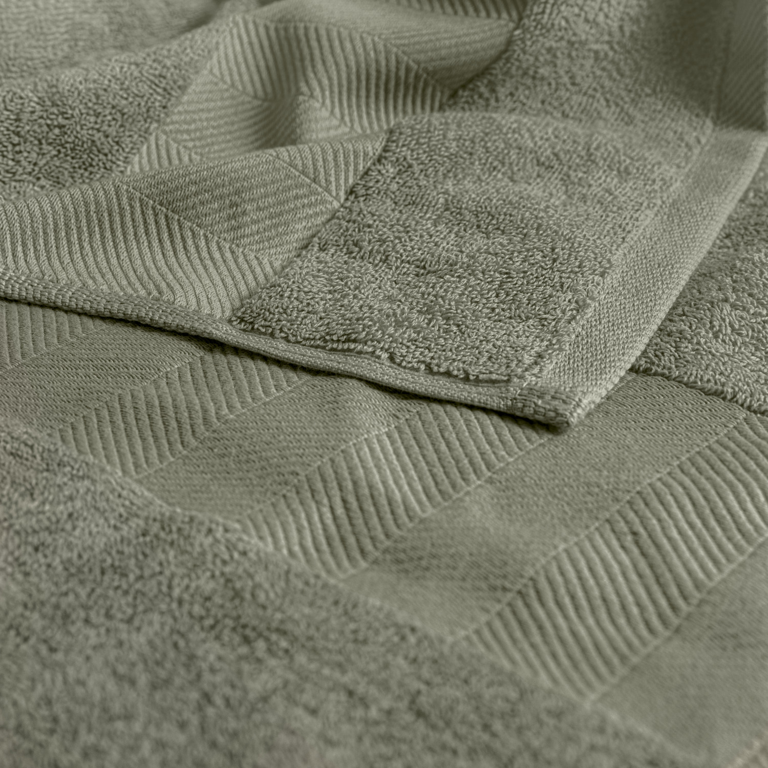 LUSINI Solutions GmbH Evora Soap Towels, 100% Cotton Twisted Terry, 30x30 cm, Stone-Grey, Herringbone Border with Hanging Loop, Set of 5