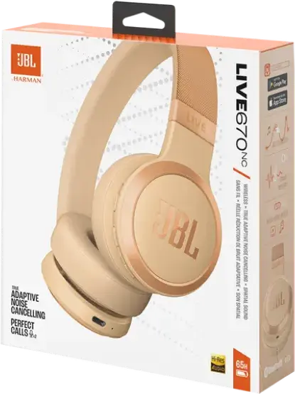Беспроводные полноразмерные закрытые наушники JBL LIVE 670NC, адаптивное шумоподавление ANC, Bluetooth 5.3, аккумулятор 65ч, Spatial Sound, цвет Sand
