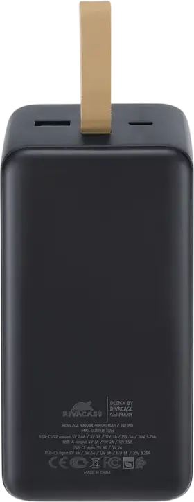 Внешний аккумулятор Rivacase VA1084 40000мАч 65Вт Power Delivery Быстрая зарядка Li-Polymer с LCD-дисплеем и портами USB-C, Черный