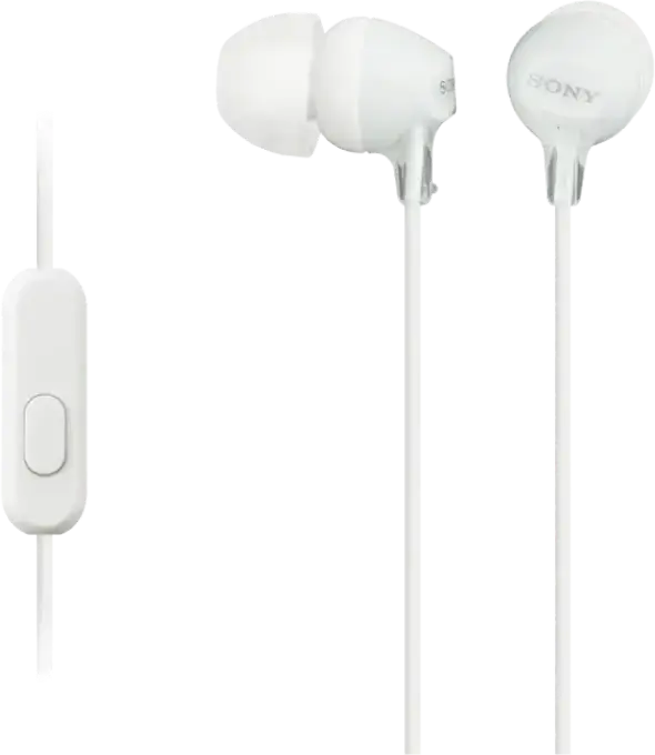 Sony MDR-EX15AP In-Ear Wired Headphones, White, with Integrated Microphone, 9mm Dynamic Neodymium Drivers, 3.5mm Gold-Plated L-Shaped Jack, Set of 3 Earbud Tips