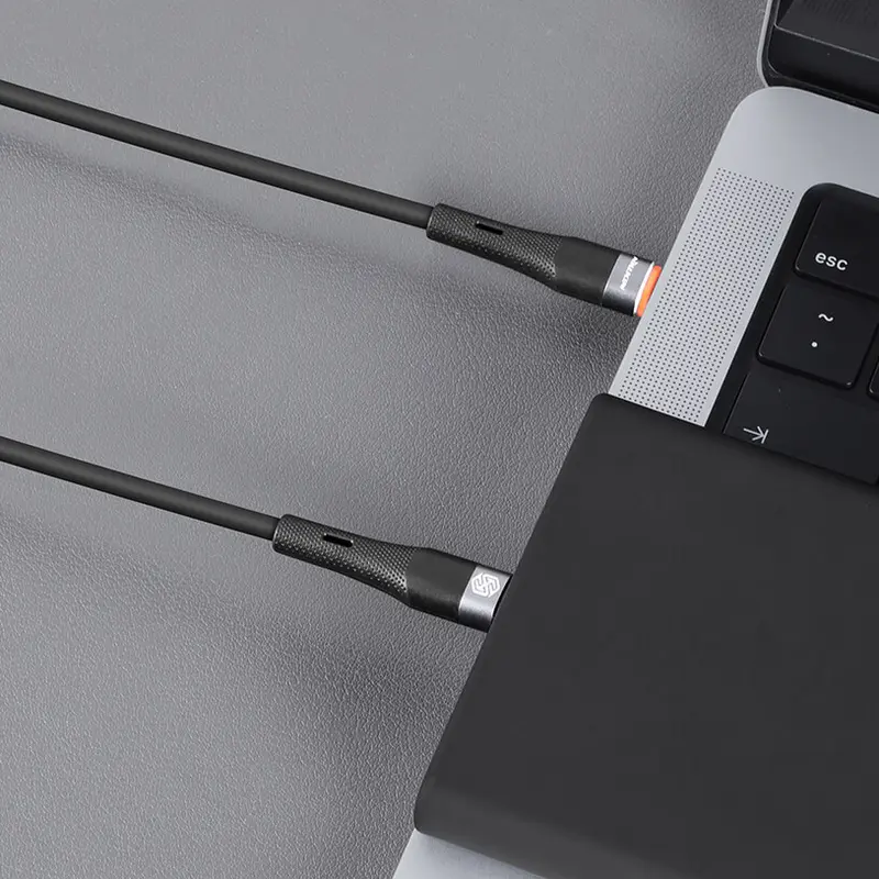 Cablu Nillkin Flowspeed USB-C la USB-C 60W Power Delivery 2.4A 1.2m din Silicon Lichid Flexibil Anti-nod Aluminum Alloy, Negru