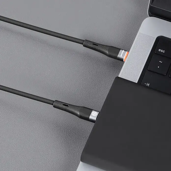 Cablu Nillkin Flowspeed USB-C la USB-C 60W Power Delivery 2.4A 1.2m din Silicon Lichid Flexibil Anti-nod Aluminum Alloy, Negru