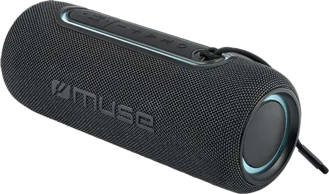 Портативная Bluetooth-колонка MUSE M-780 BT, 20 Вт RMS, влагозащита IPX5, аккумулятор 3000 мАч, до 10 ч работы, USB-C, TWS стереопаринг, цветная подсветка, черный