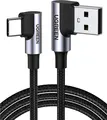 Cablu UGREEN US385 USB Type-A la USB Type-C, Conectori Unghiul de 90 Grade, USB 2.0, Incarcare Rapida 3A 36W, Nylon Impletit, 1m, Negru