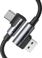 Cablu UGREEN US385 USB Type-A la USB Type-C, Conectori Unghiul de 90 Grade, USB 2.0, Incarcare Rapida 3A 36W, Nylon Impletit, 1m, Negru