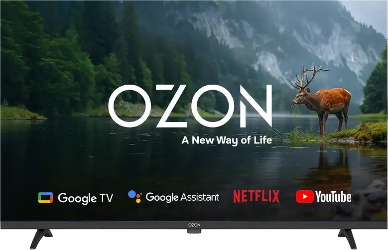 Televizor Smart LED OZON H32S6000R 32", HD 1366x768, Android TV, DLED, Dolby Audio, Wi-Fi, Ethernet, 2x HDMI, 2x USB, Negru