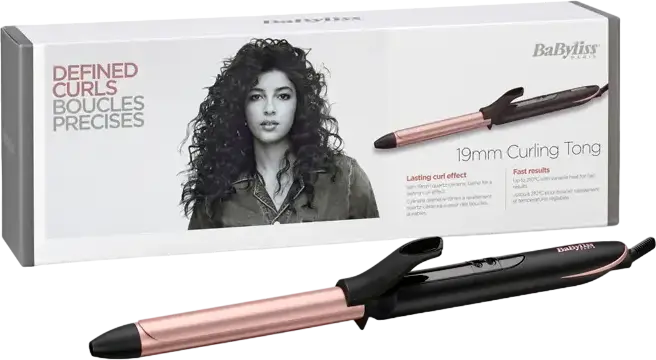 BaByliss C450E Curling Iron, 19mm Quartz-Ceramic Barrel, 6 Temperature Settings 160-210°C, Swivel Cord, with Heat Resistant Mat