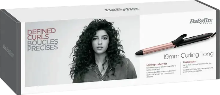 BaByliss C450E Curling Iron, 19mm Quartz-Ceramic Barrel, 6 Temperature Settings 160-210°C, Swivel Cord, with Heat Resistant Mat