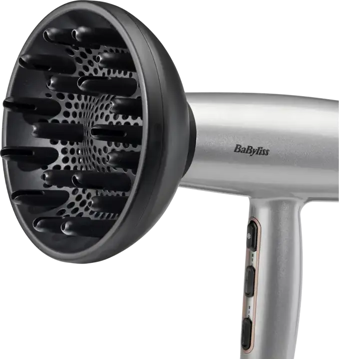 BaByliss Cosmos D580DE Hair Dryer, 2100W, Ionic and Ceramic Technology, 3 Temperature and 2 Speed Settings, Cold Shot, Silver, with Diffuser and Concentrator