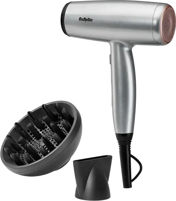 BaByliss Cosmos D580DE Hair Dryer, 2100W, Ionic and Ceramic Technology, 3 Temperature and 2 Speed Settings, Cold Shot, Silver, with Diffuser and Concentrator