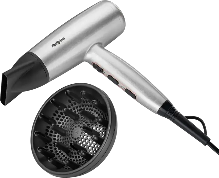 BaByliss Cosmos D580DE Hair Dryer, 2100W, Ionic and Ceramic Technology, 3 Temperature and 2 Speed Settings, Cold Shot, Silver, with Diffuser and Concentrator