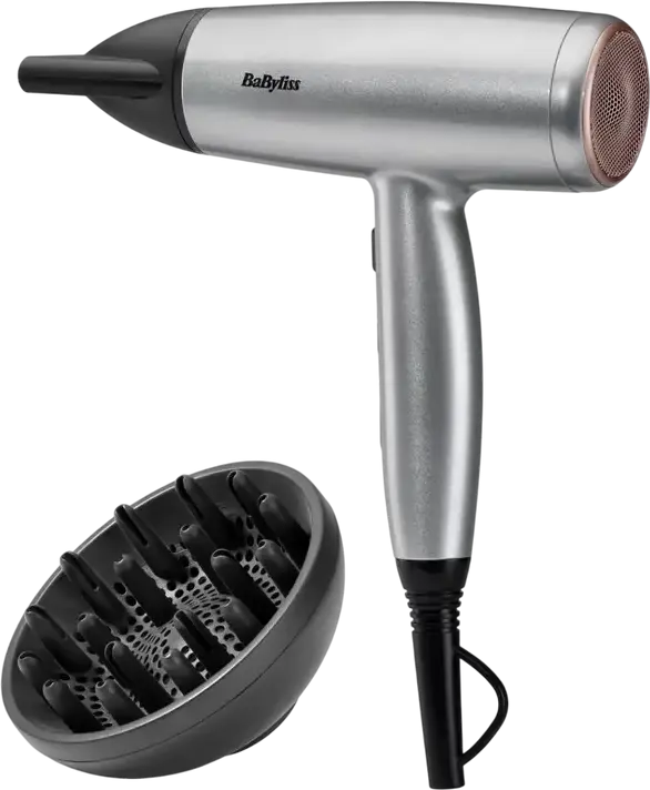 BaByliss Cosmos D580DE Hair Dryer, 2100W, Ionic and Ceramic Technology, 3 Temperature and 2 Speed Settings, Cold Shot, Silver, with Diffuser and Concentrator
