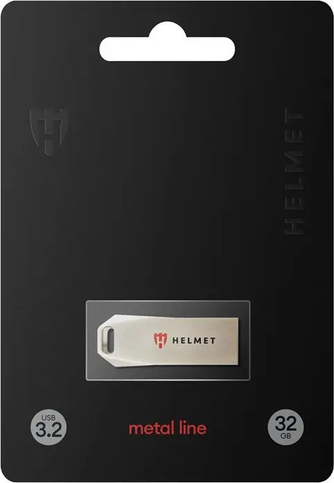Helmet Metal Line USB 3.2 Flash Drive 32GB, Silver Metal Compact Memory Stick, Shock and Dust Resistant with Keychain Loop