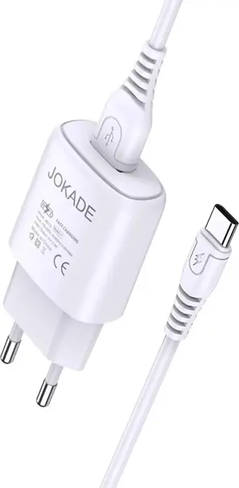 Зарядное устройство Jokade JB015 Fast Charging, сетевой адаптер USB Type-A 5V 2.4A с кабелем USB - Type-C, универсальное 100-240В, компактное, белый
