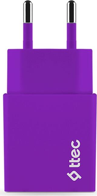 ttec Smart Travel Wall Charger with USB to Lightning Cable, 2.4A Fast Charging, EU Plug, 1.2m Cable, Purple, Smart Chip Device Detection